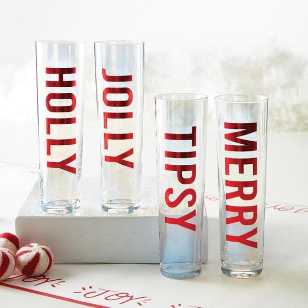 HOLIDAY WORD CHAMPAGNE FLUTES Glassware Tabula Rasa Essentials 