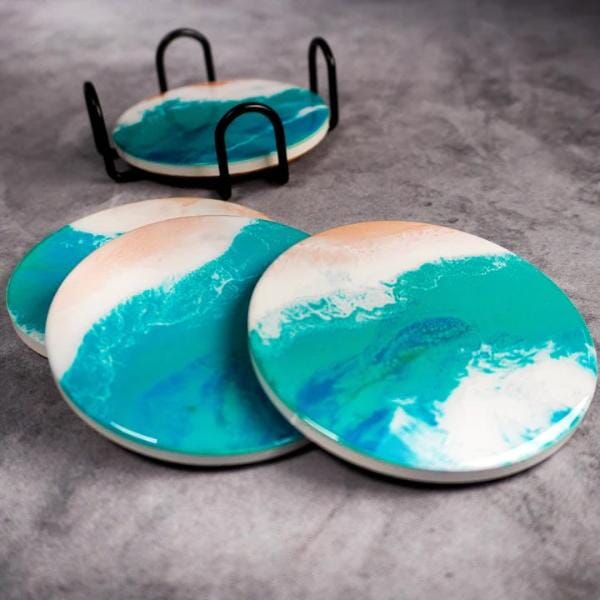 LL CARIBBEAN RESIN CERAMIC COASTERS SET Coasters LYNN LIANA SERVEWARE 