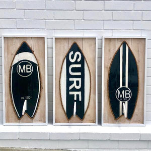 Black and White Resin Surfboard Rope & Wood Wall Art Tabula Rasa Essentials Curve 