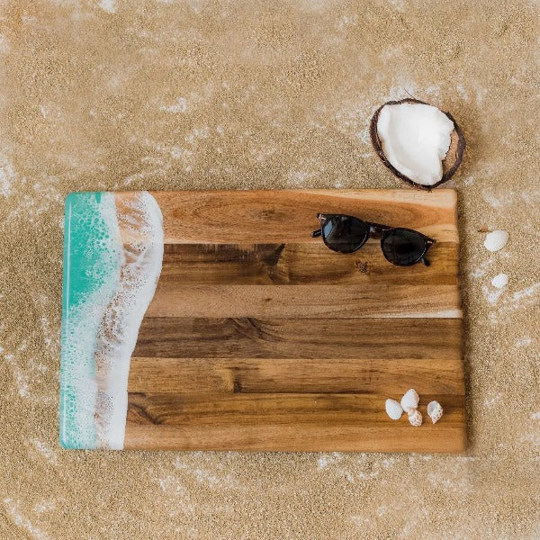 Caribbean Blue Acacia Resin Trimmed Breadboard Cheeseboard Tabula Rasa Essentials 
