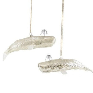 Glass Shimmery Whale 7" Holiday Ornament TABULA RASA ESSENTIALS 