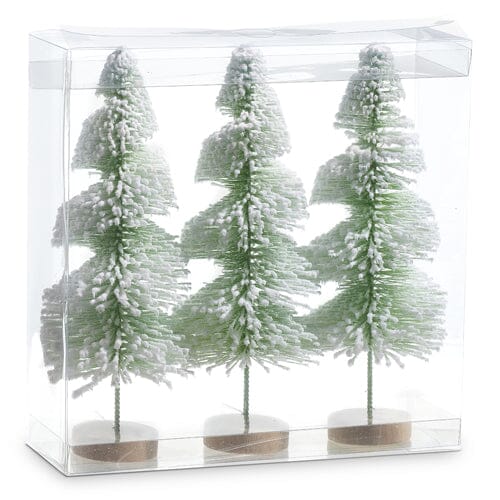 Green Snowy Bottle Brush Set 3 Trees 9" Holiday Decor TABULA RASA ESSENTIALS 