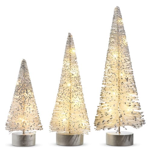 Lighted White Bottle Brush Tree Silver Base Holiday Decor TABULA RASA ESSENTIALS 15" 