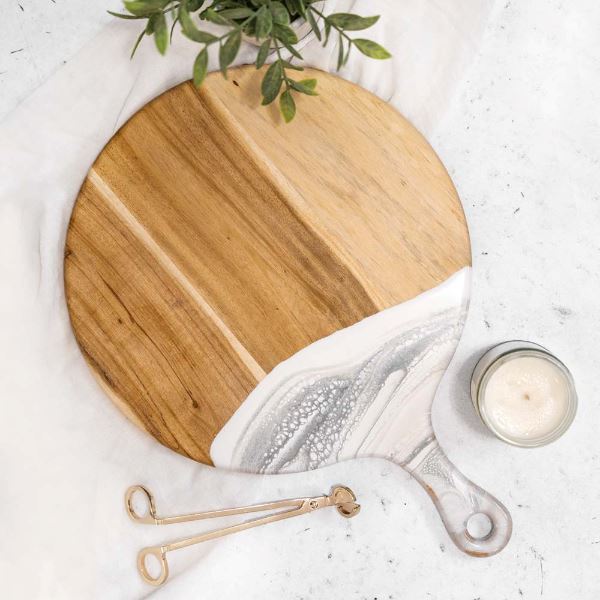 Marble Acacia Resin Round Paddle Cheeseboard Tabula Rasa Essentials 