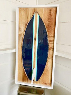 Navy Turq White Stripe Resin Surfboard Rope & Wood - MADE TO ORDER Wall Art Tabula Rasa Essentials 