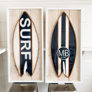 Navy White Orange Resin Surfboard Rope & Wood Wall Art Tabula Rasa Essentials Surf 