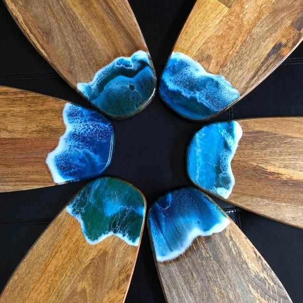 Surfboard Resin Ocean Wave Wood Cutting / Serving /Cheese Board