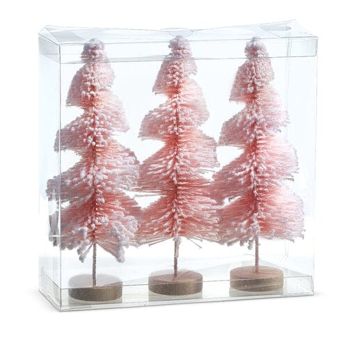 Pink Snowy Bottle Brush Set 3 Trees 9" Holiday Decor TABULA RASA ESSENTIALS 