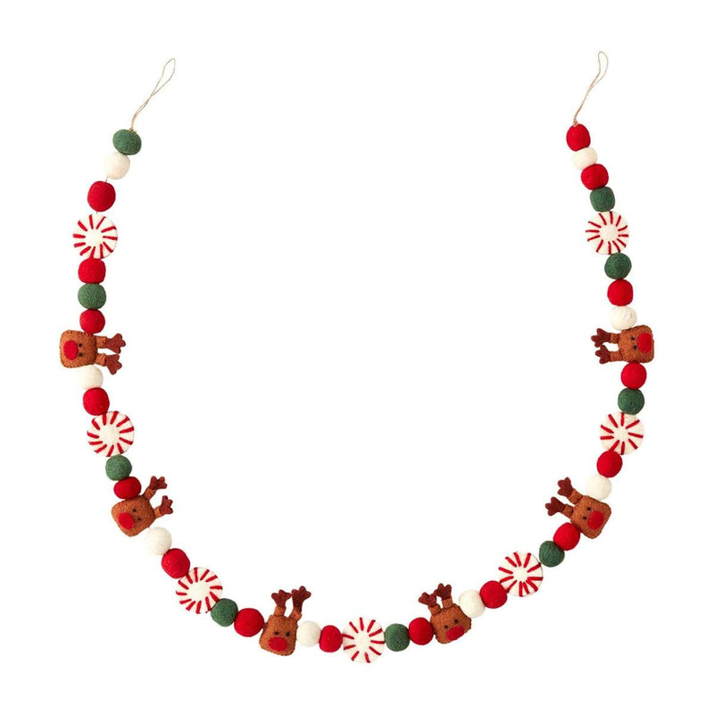 Reindeer Peppermint Felt Garland Holiday Decor TABULA RASA ESSENTIALS 