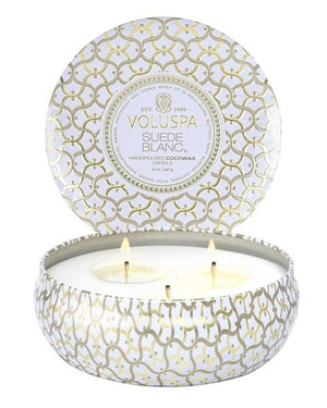 Suede Blanc 3 Wick Candle Tin Candles Voluspa 