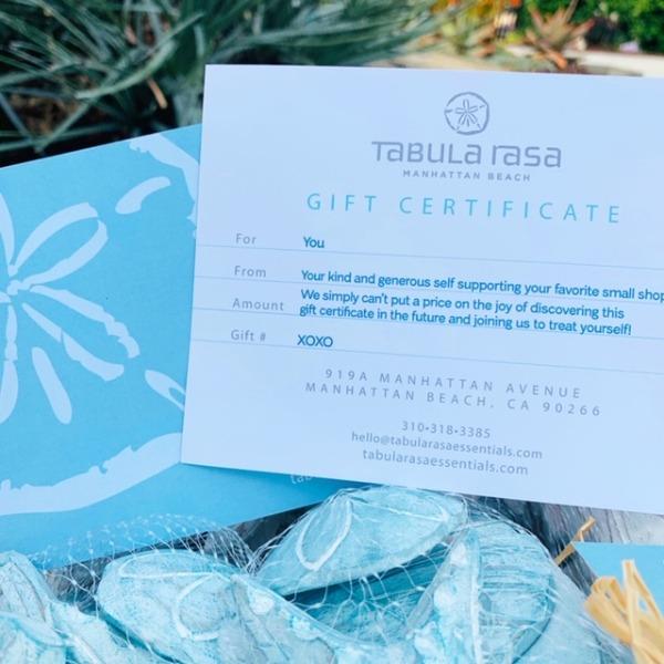 Tabula Rasa Essentials Gift Certificate Gift Certificate Tabula Rasa Essentials 
