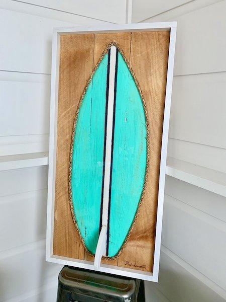 Turquoise White Navy Stripe Resin Surfboard Rope & Wood - MADE TO ORDER Wall Art Tabula Rasa Essentials 
